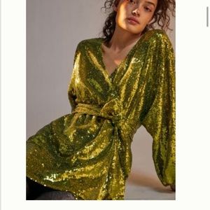 Anthropologie Chartreuse Sequin Dress